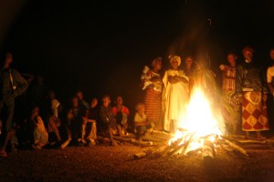 Villagers in Gbekeledu, Sierra Leone gather for their Fambul Tok reconciliation bonfire. Photo credit: Sara Terry, Catalyst for Peace.